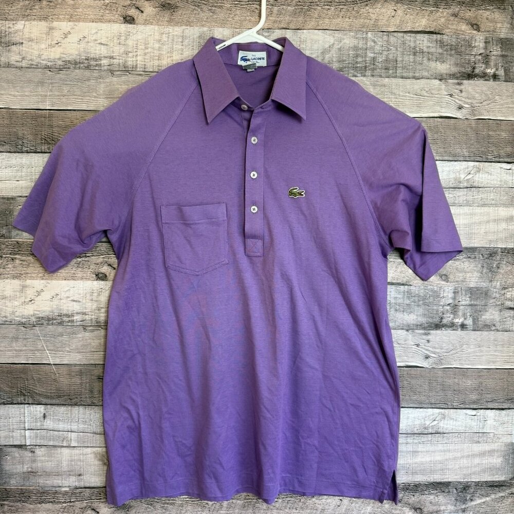 Vintage Lacoste Club Polo Shirt Mens Large Purple Pocket Casual Classic Knit